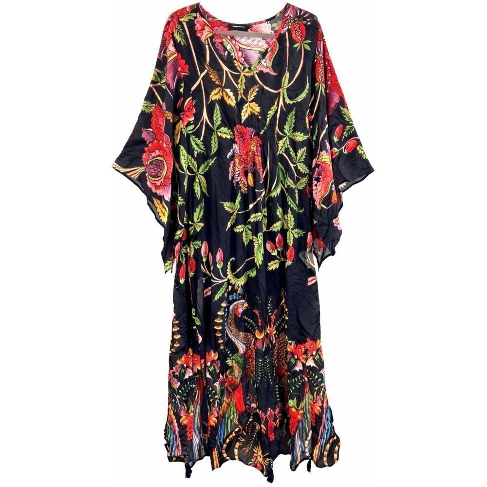 Desigual womens medium long maxi dress batwing kaftan empire silk art whimsy